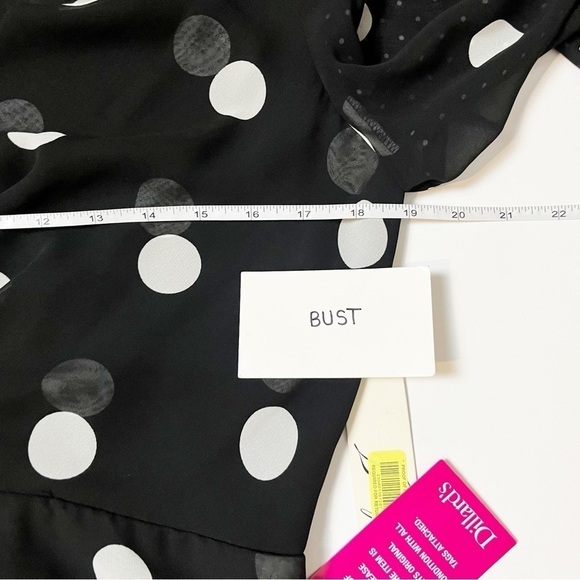 Eliza J NWT Black Polka Dot Midi Dress 8 high low wrap long sleeve flowy V neck - Picture 11 of 13
